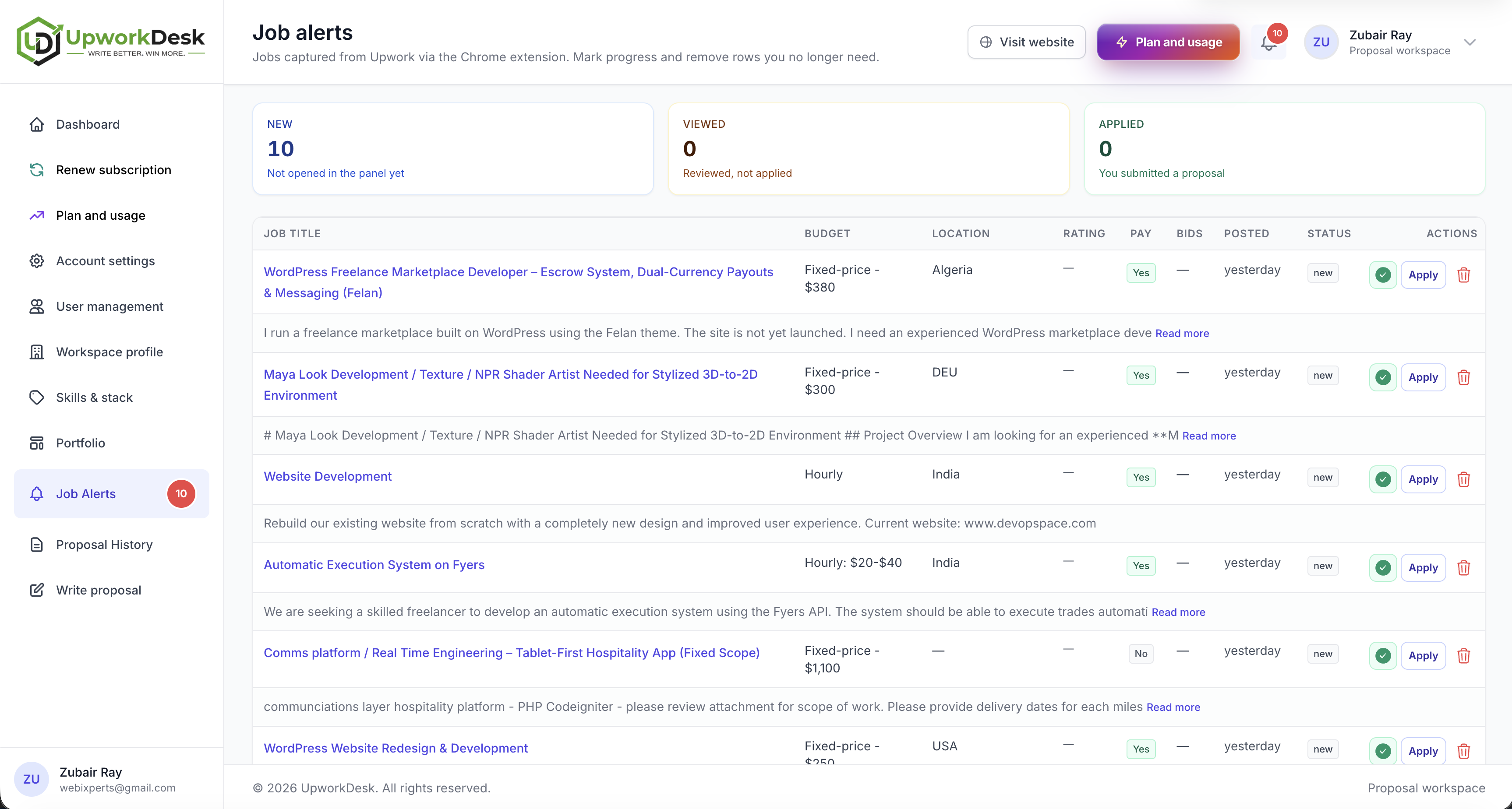 Upwork Job Alerts - new posts in your workspace, automatically